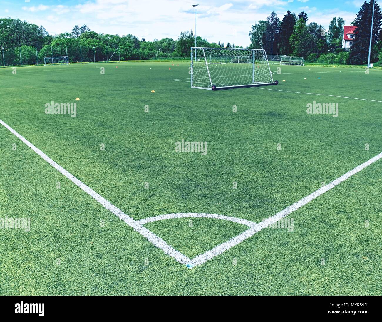 On Football Soccer Field Behind Goal Of Soccer Field Soccer Football Net Background Over Green Grass Or Soccer Field And Blurry Stadium And Soccer P Stock Photo Alamy