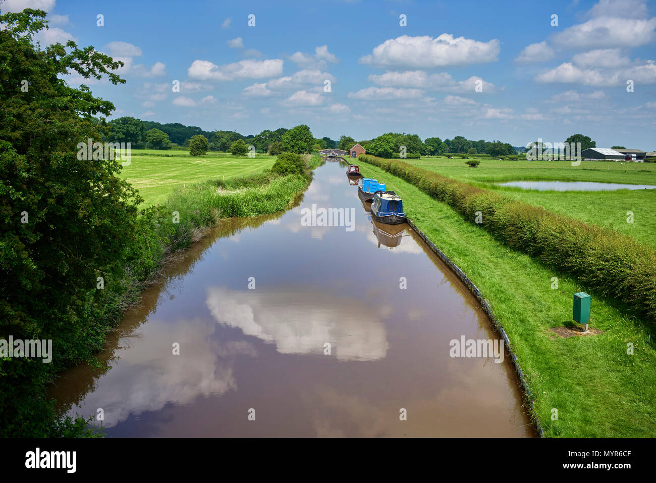 Shropshire Union canal looking towards Hack Green locks Stock Photo