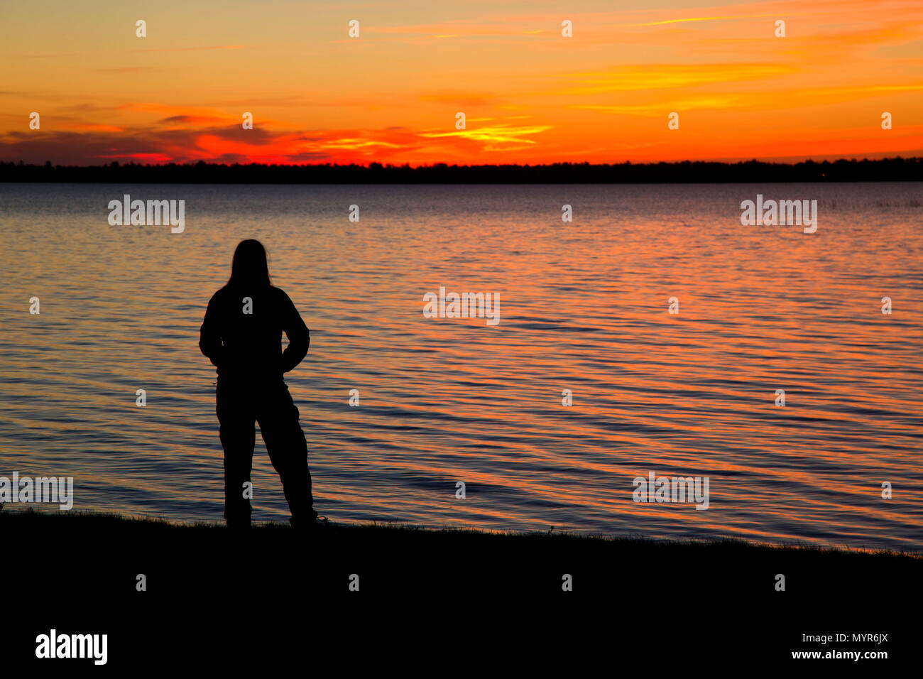 Sunrise over Indian Lake, Indian Lake State Park, Michigan Stock Photo
