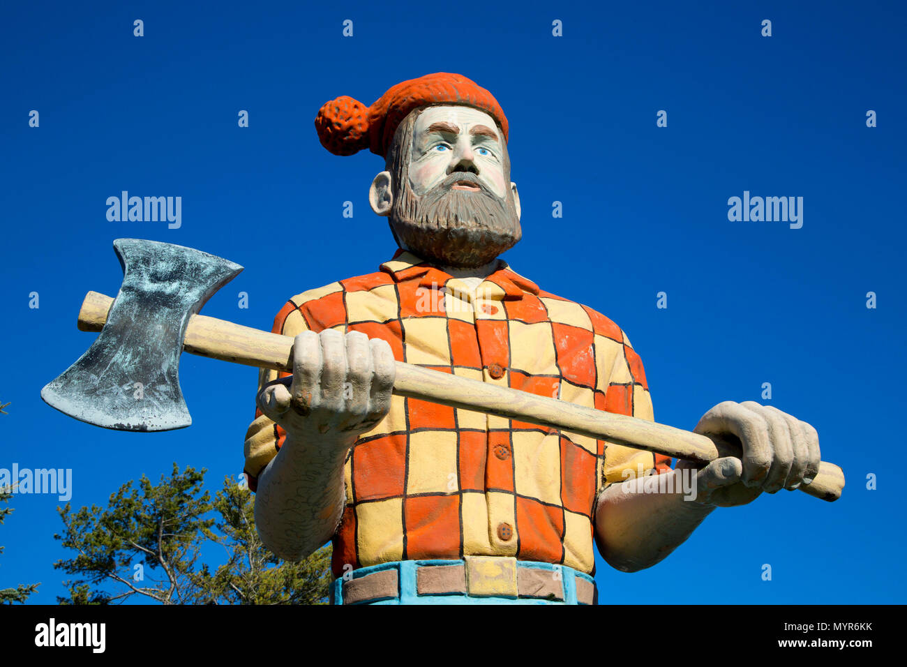 Lumberman statue, Manistique, Michigan Stock Photo