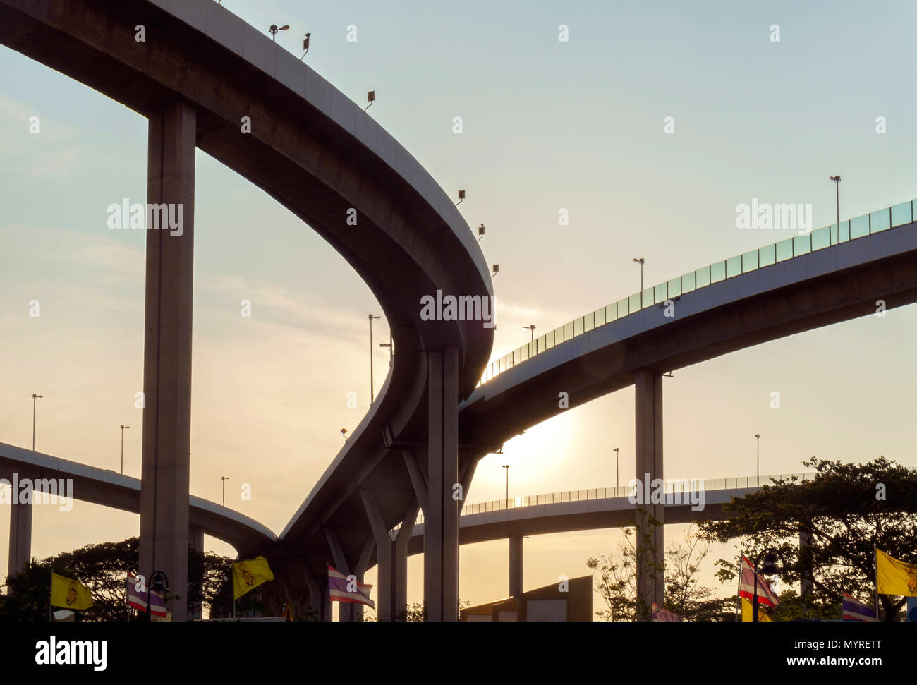 Silhouette of elevated expressway at twilight. Stock Photo