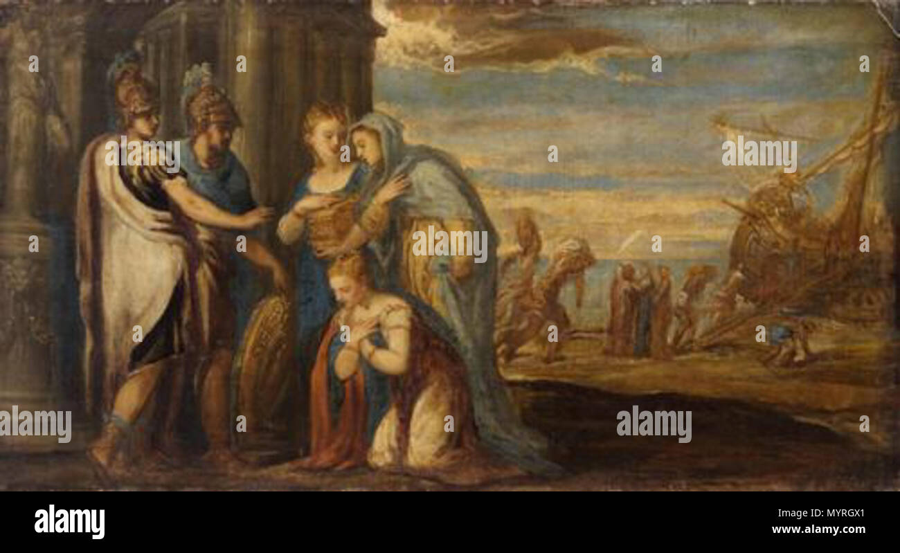 .  Deutsch: Aeneas nimmt Abschied von Dido  . Aeneas  and Dido . 1555/1560 356 Andrea Schiavone - Aeneas Takes Leave of Dido GG 5818 Stock Photo