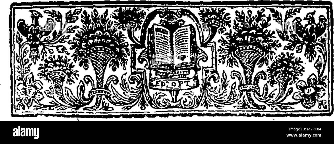 . English: Fleuron from book: An essay on the original of funeral sermons, orations, and odes, Occasioned by two funeral discourses, lately published on the death of Dame Mary Page, Relict of Sir Gregory Page, Bart. The one by Mr. Harrison, with an Oration at her Interment; and an Ode sacred to her Memory. The other by Mr. Richardson. With some observations on each of them. In a Letter to a Friend. 325 An essay on the original of funeral sermons Fleuron T111662-2 Stock Photo