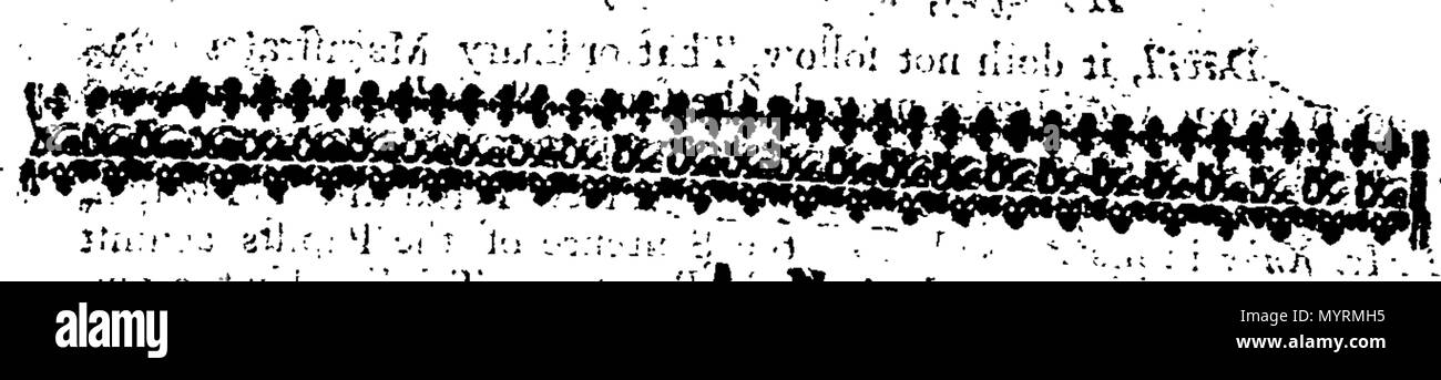 . English: Fleuron from book: An essay, upon the following questions. Quest. What power has the magistrate, about sacred things? Quest 2. Do the faults of rulers render their authority void and null? ... By a well-wisher of the country's peace. 330 An essay, upon the following questions Fleuron T056725-2 Stock Photo