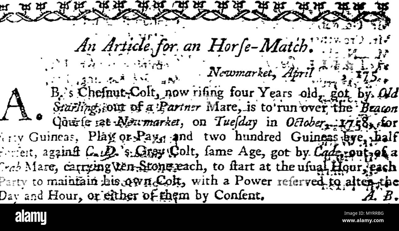 English Fleuron From Book An Historical List Of Horse Matches Run And Of Plates And Prizes Run For In Great Britain And Ireland In The Year 1757 Containing I The Names Of