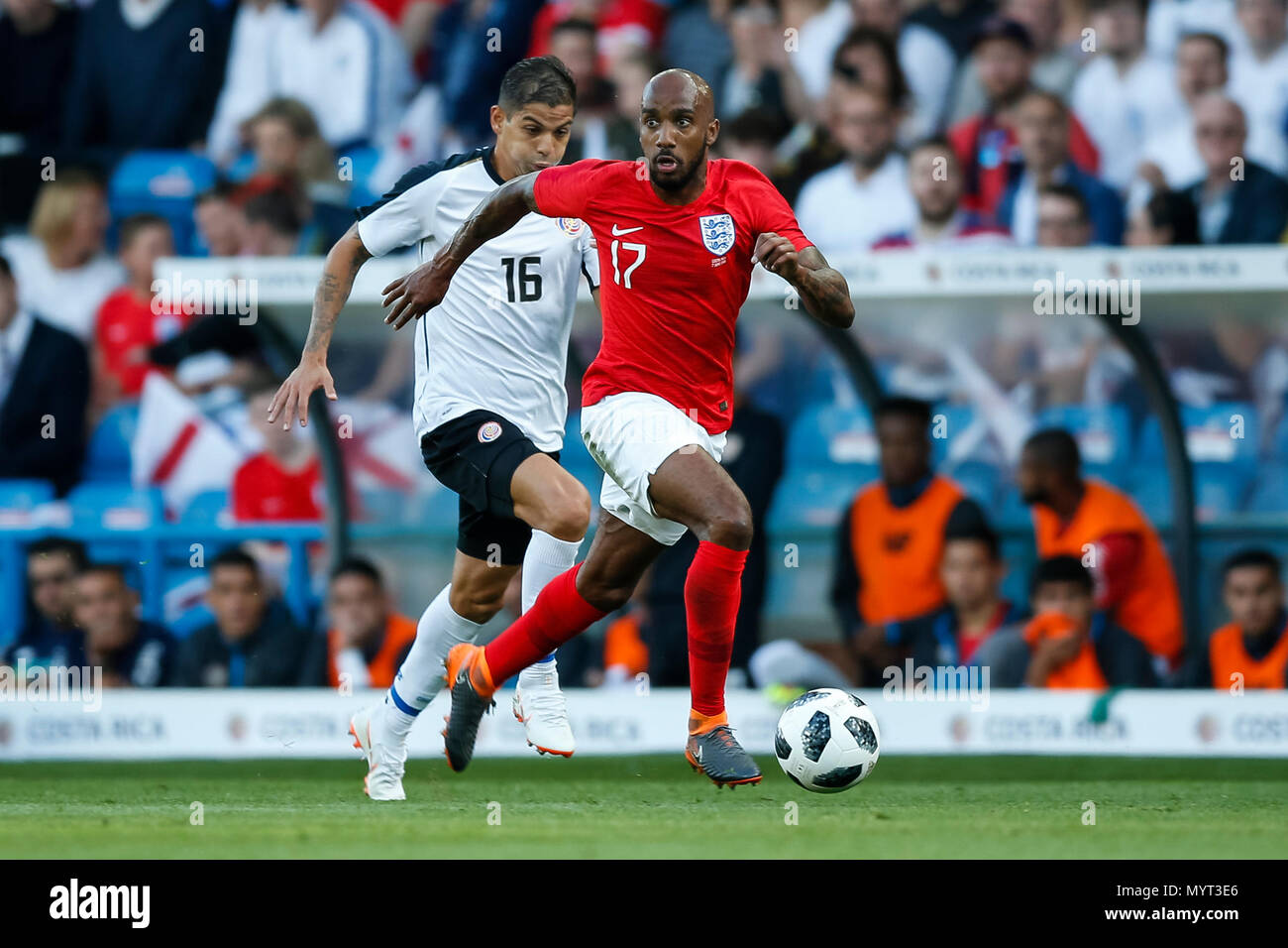 Leeds, UK. 7th Jun, 2018. Fabian Delph of England and Cristian Gamboa of Costa Rica during the International Friendly match between England and Costa Rica at Elland Road on June 7th 2018 in Leeds, England. (Photo by Daniel Chesterton/phcimages) Credit: PHC Images/Alamy Live News Stock Photo