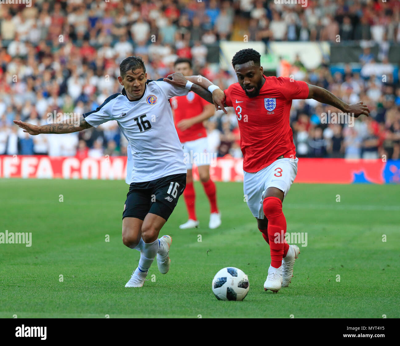 Elland Road, Leeds, UK. 7th June, 2018. International football friendly, England versus Costa Rica; Danny Rose of England makes a run down the wing challenged by Cristian Gamboa of Costa Rica Credit: Action Plus Sports/Alamy Live News Stock Photo