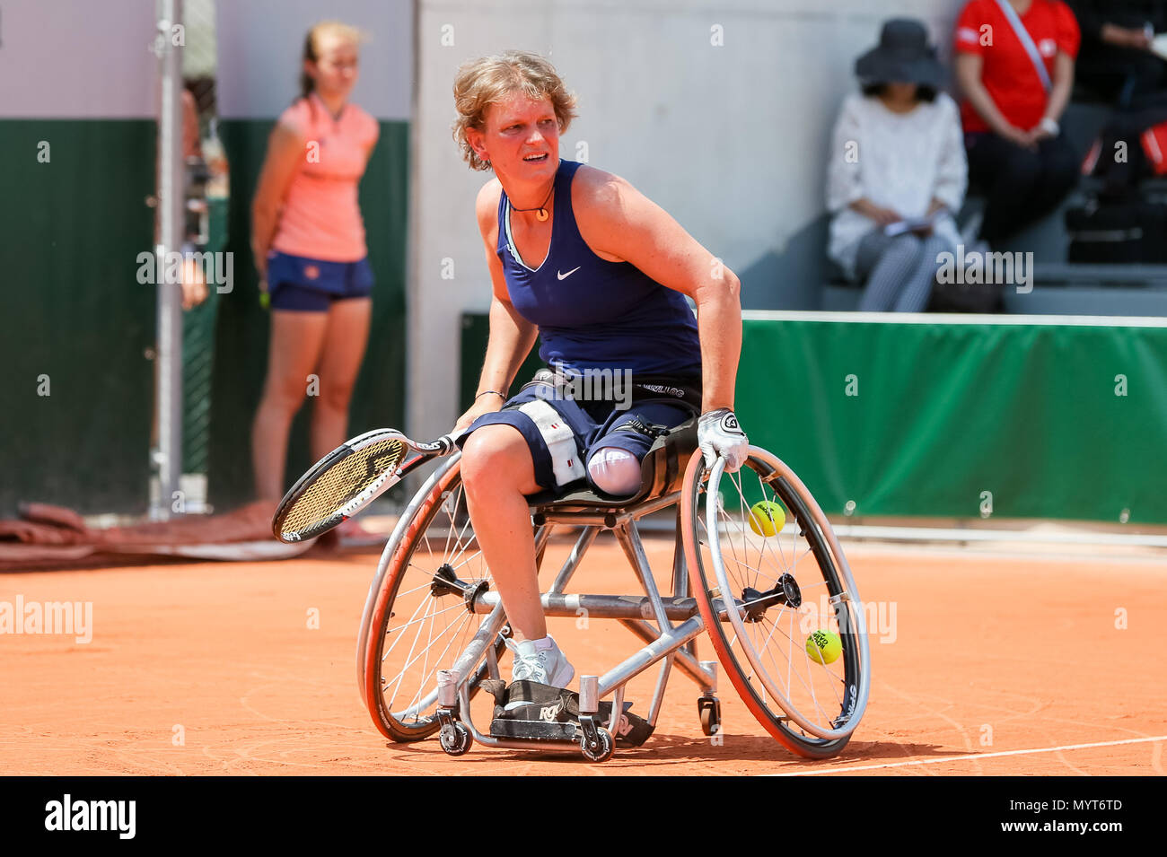 Paris, France. 7th June, 2018. Charlotte Famin (FRA) Tennis : Charlotte  Famin of France during the Women's wheelchair singles first round match of  the French Open tennis tournament against Yui Kamiji of