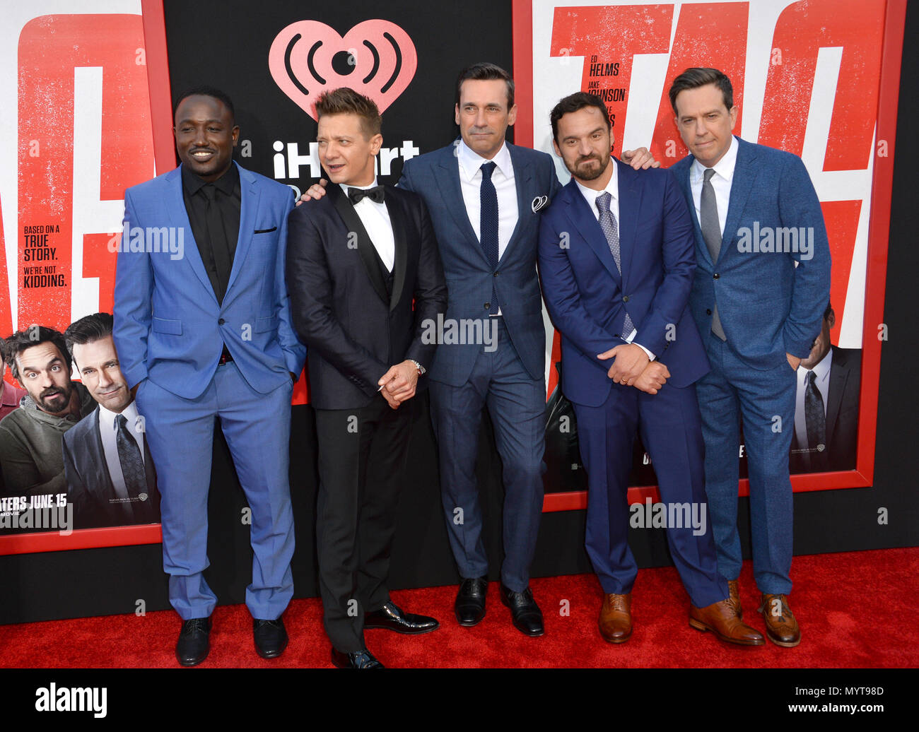 Los Angeles, USA. 7th June, 2018. Hannibal Buress, Jeremy Renner, Jon Hamm, Jake Johnson & Ed Helms at the world premiere for "TAG" at the Regency Village Theatre. Picture: Sarah Stewart Credit: Sarah Stewart/Alamy Live News Stock Photo