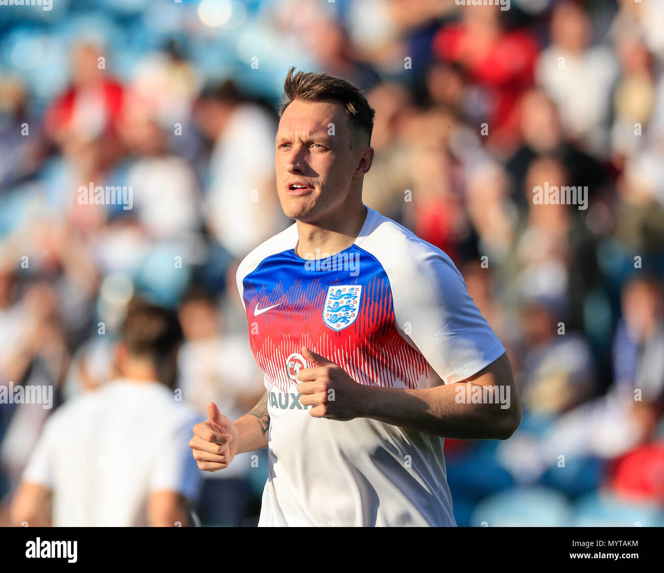 Elland Road, Leeds, UK. 7th June, 2018. International football friendly, England versus Costa Rica; Phil Jones of England warms up for the game Credit: Action Plus Sports/Alamy Live News Stock Photo