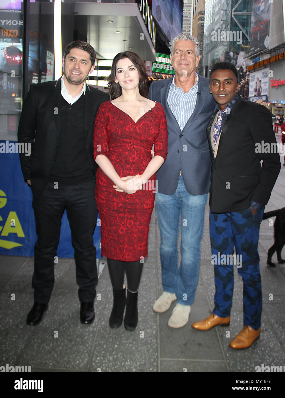 ***FILE PHOTO*** Anthony Bourdain Dead of Apparent Suicide December 02, 2014: Ludo Lefebvre, Nigella Lawson, Anthony Bourdain, Marcus Samuelsson at Good Morning America to talk about the 3rd season of the Taste in New York. Credit:RW/MediaPunch Stock Photo