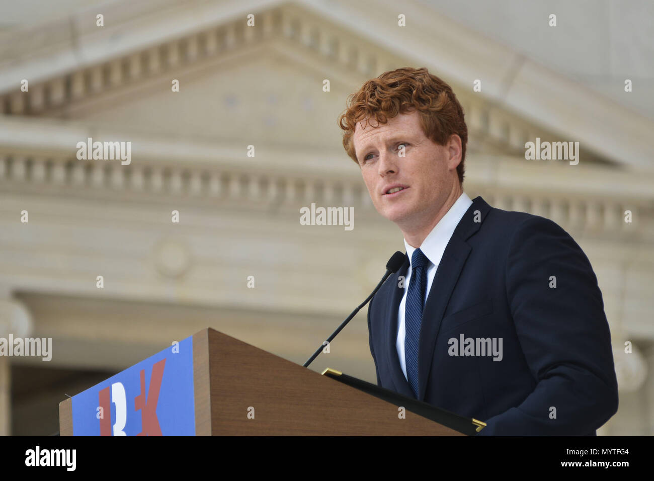 Arlington, DC, USA. 6th June, 2018. Rep. JOE KENNEDY III (D-MA) speaks at a memorial event at Arlington National Cemetery marking the 50th anniversary of the assassination of Robert F. Kennedy. Credit: Jay Mallin/ZUMA Wire/Alamy Live News Stock Photo