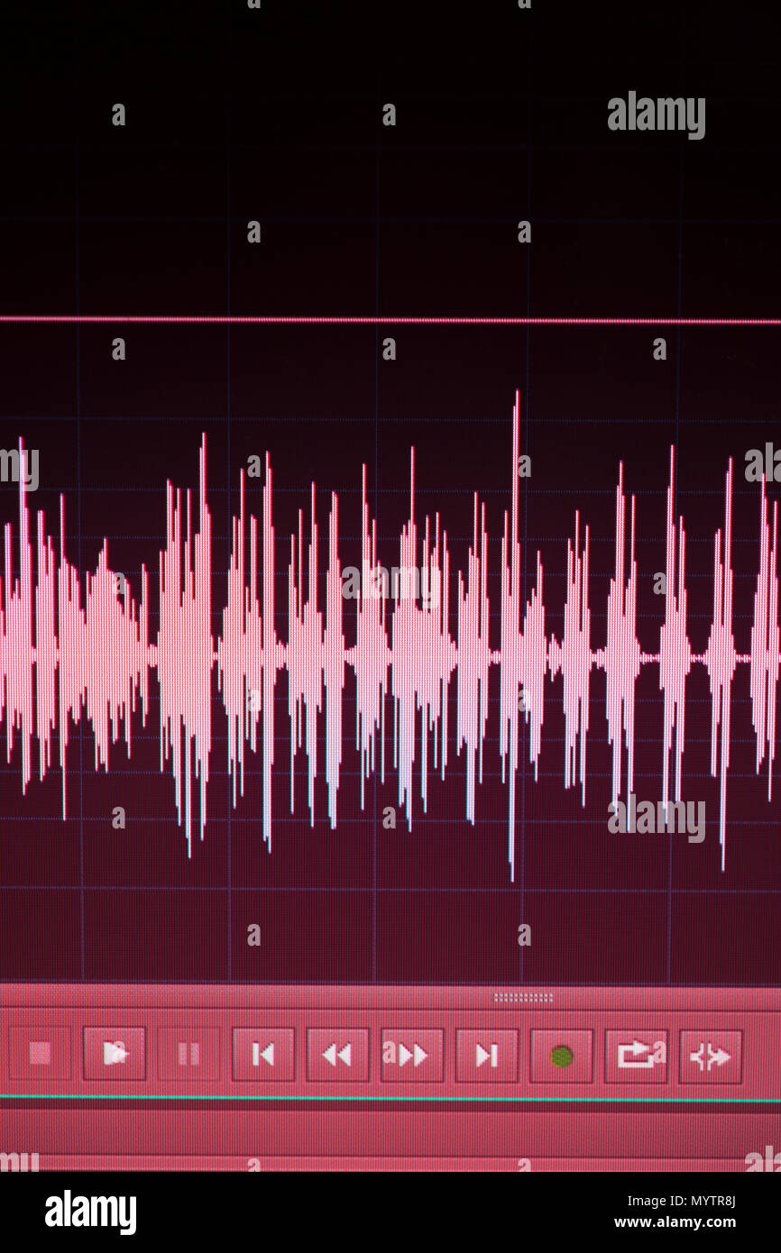 Audio sound wave studio editing computer program screen showings sounds