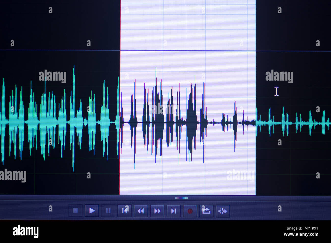 Audio sound wave studio editing computer program screen showings sounds