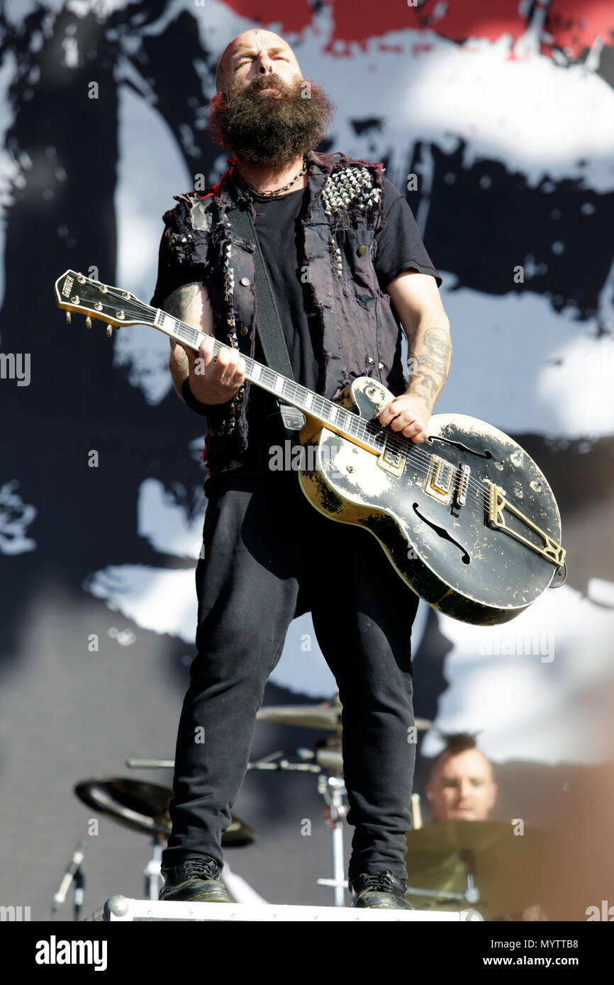 Tim Armstrong of Rancid performs on stage at the Barclaycard Presents British Summer Time Festival in Hyde Park on July 1, 2017 in London. Stock Photo