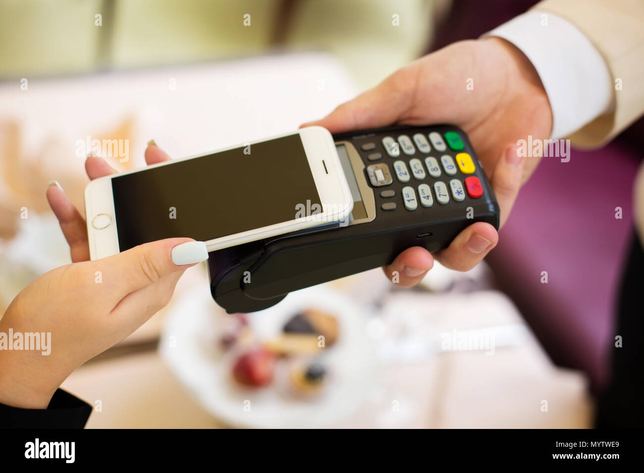 NFC Near field communication, mobile payment Stock Photo Alamy