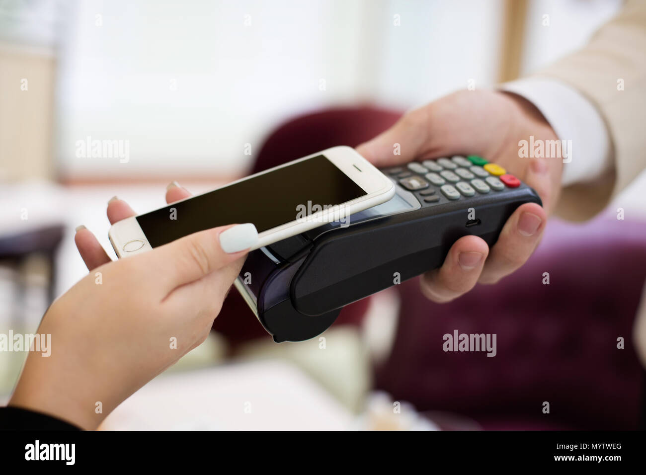 NFC Near field communication, mobile payment Stock Photo Alamy
