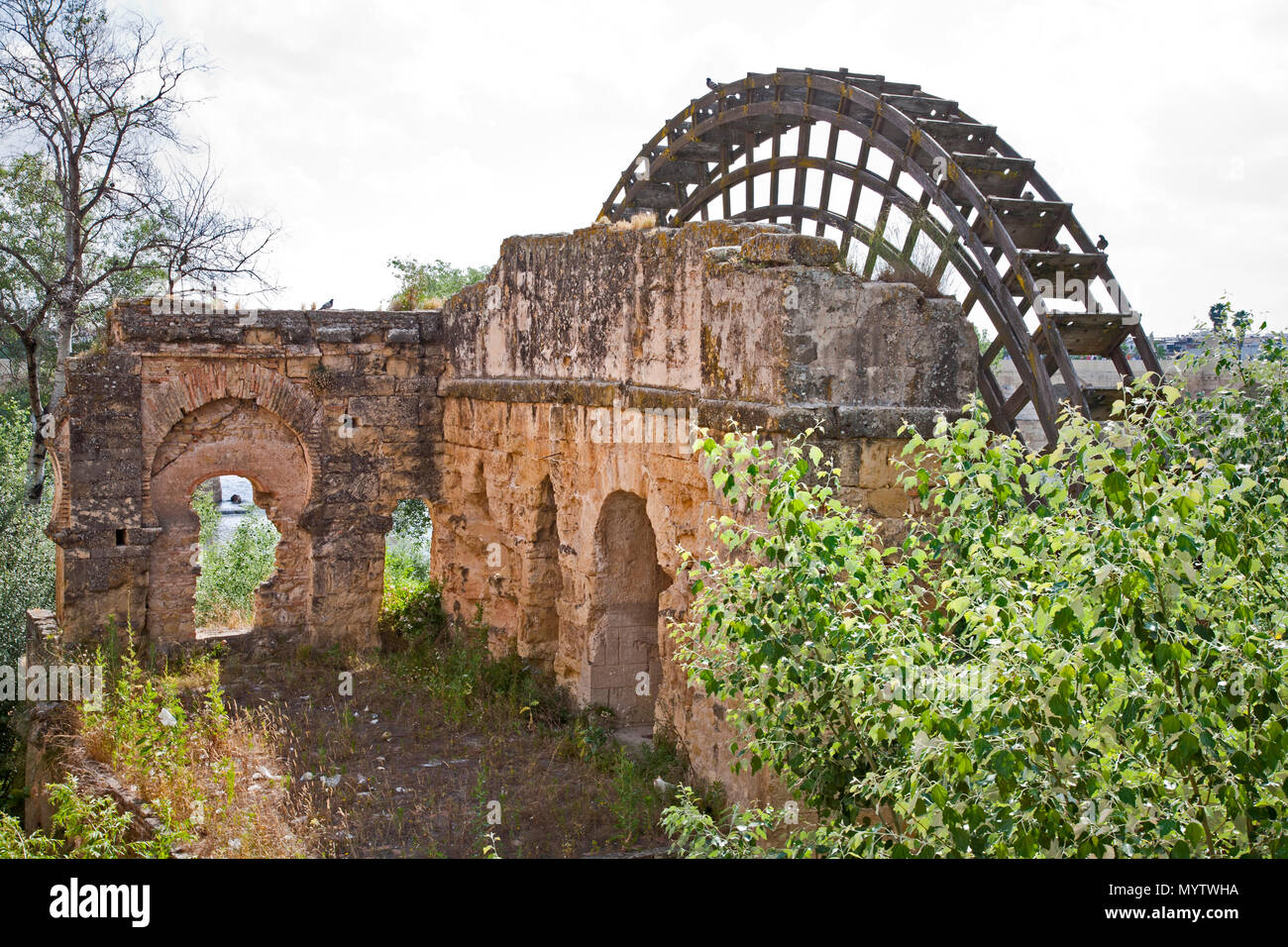 May 28, 2016- Cordoba, Spain- the roman architecture of a round water wheel has been abandoned Stock Photo