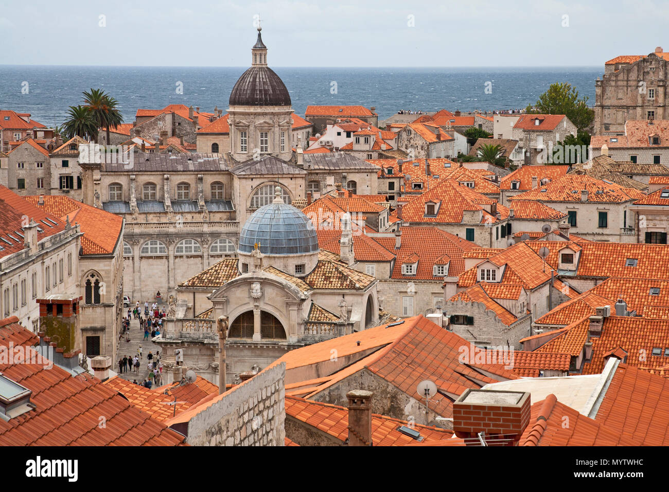 September 11, 2014: Dubrovnik, Croatia: Looking over the cityscape of Croatia's capital city with copper roofs and homes Stock Photo