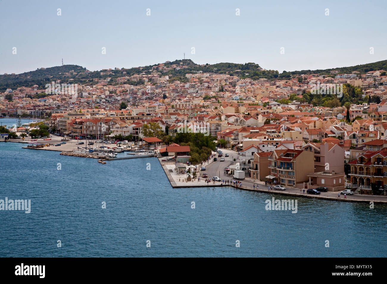September 6, 2014 Argostoli, Greece Homes, hillside and waterfront in