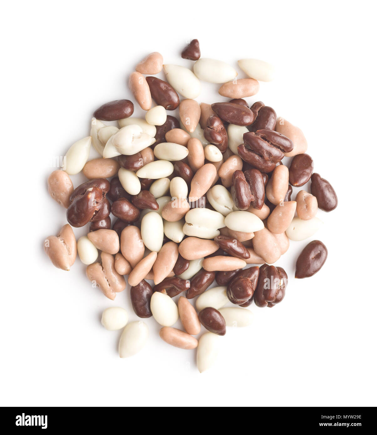 Chocolate covered sunflower seeds isolated on white background. Stock Photo