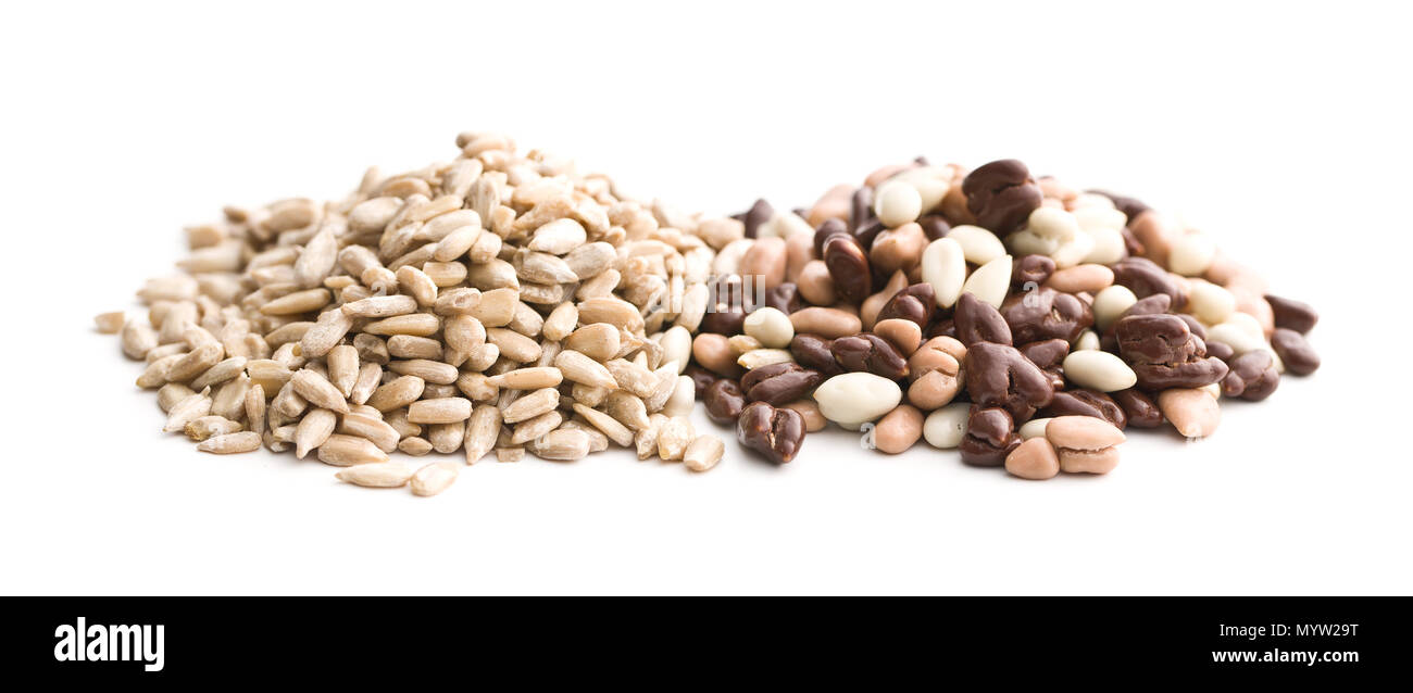 Chocolate covered sunflower seeds isolated on white background Stock