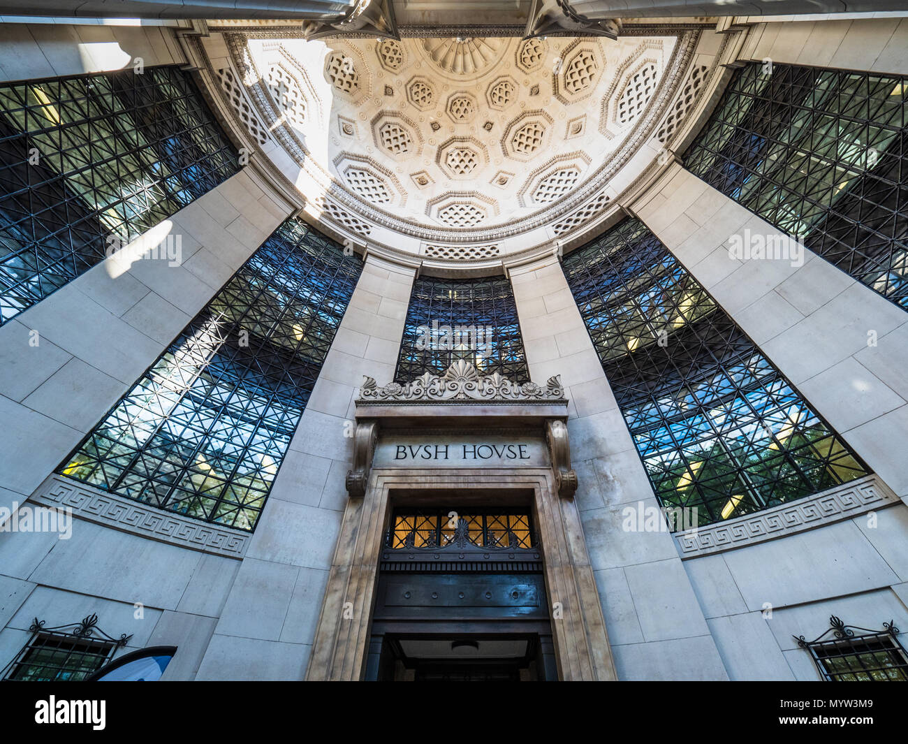 Bush House London - the Portico of Bush House in Kingsway, now part of Kings College Strand Campus, previously the HQ of the BBC World Service. Stock Photo