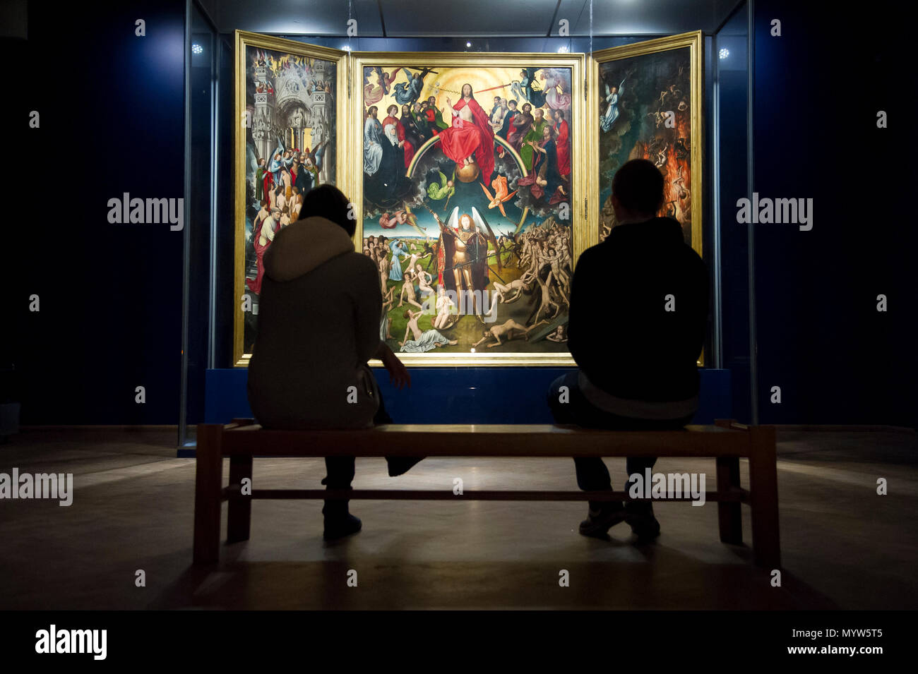 The Last Judgment triptych painted by German painter Hans Memling between 1467 and 1471 for Angelo Tani, an agent of the Medici at Bruges, captured at Stock Photo