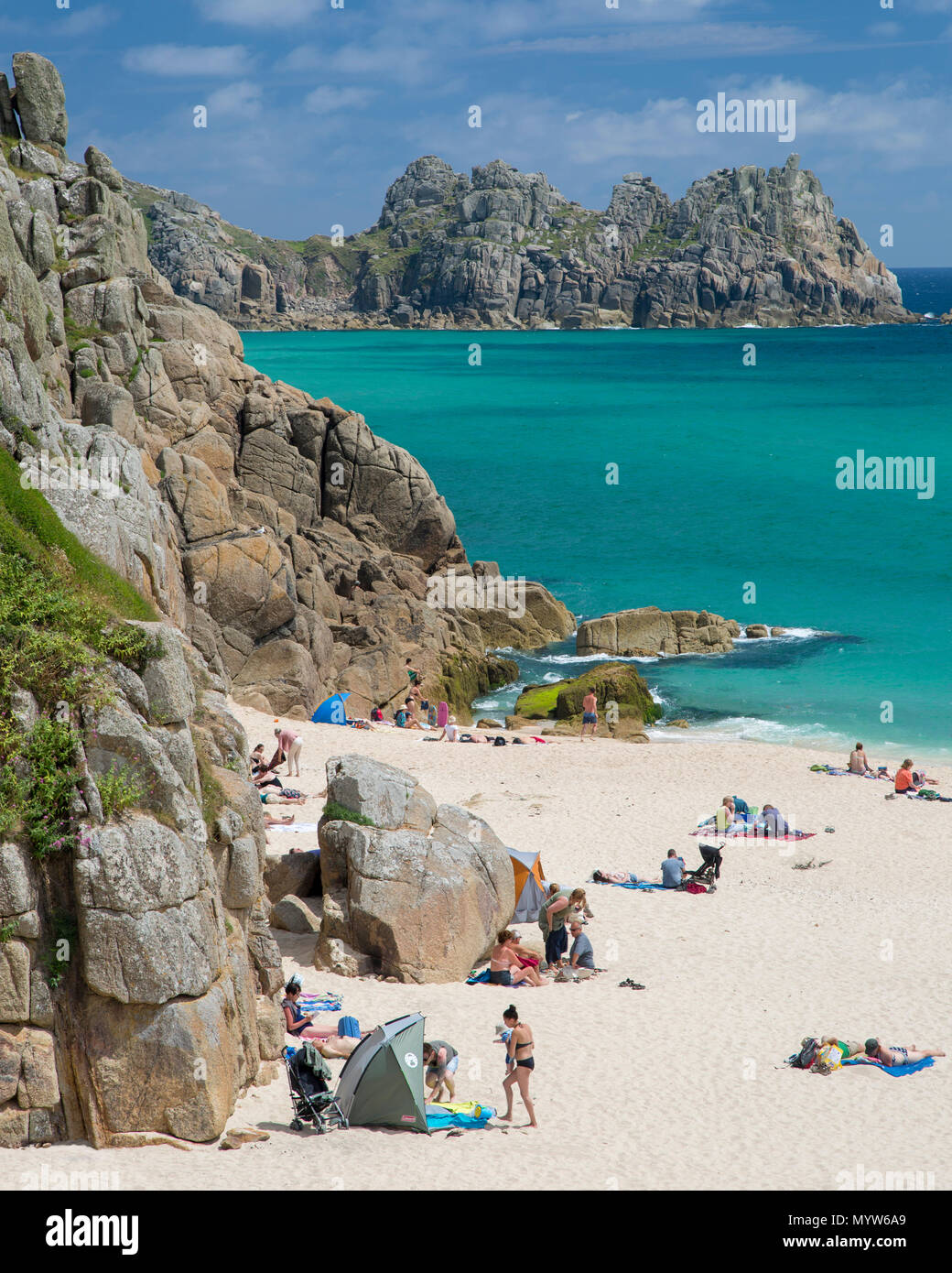 Porthcurno beach near Lands End, Cornwall, England Stock Photo