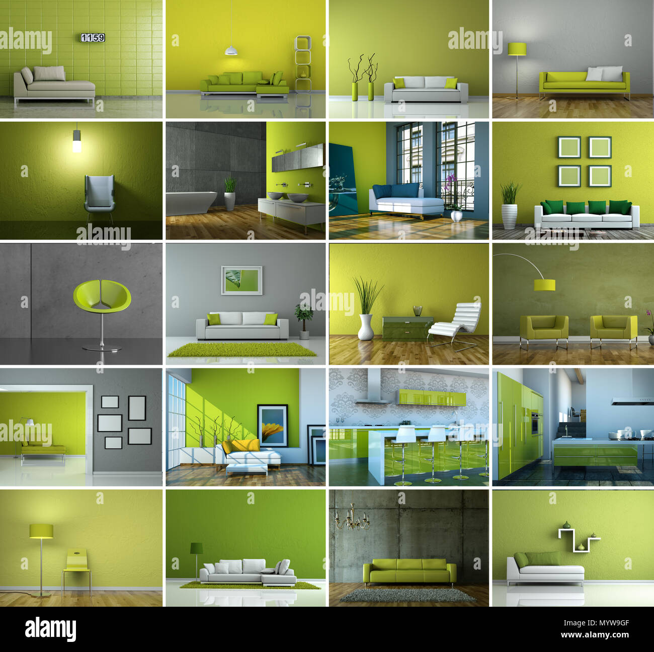 Set of sofas in modern green Interior design Stock Photo Alamy