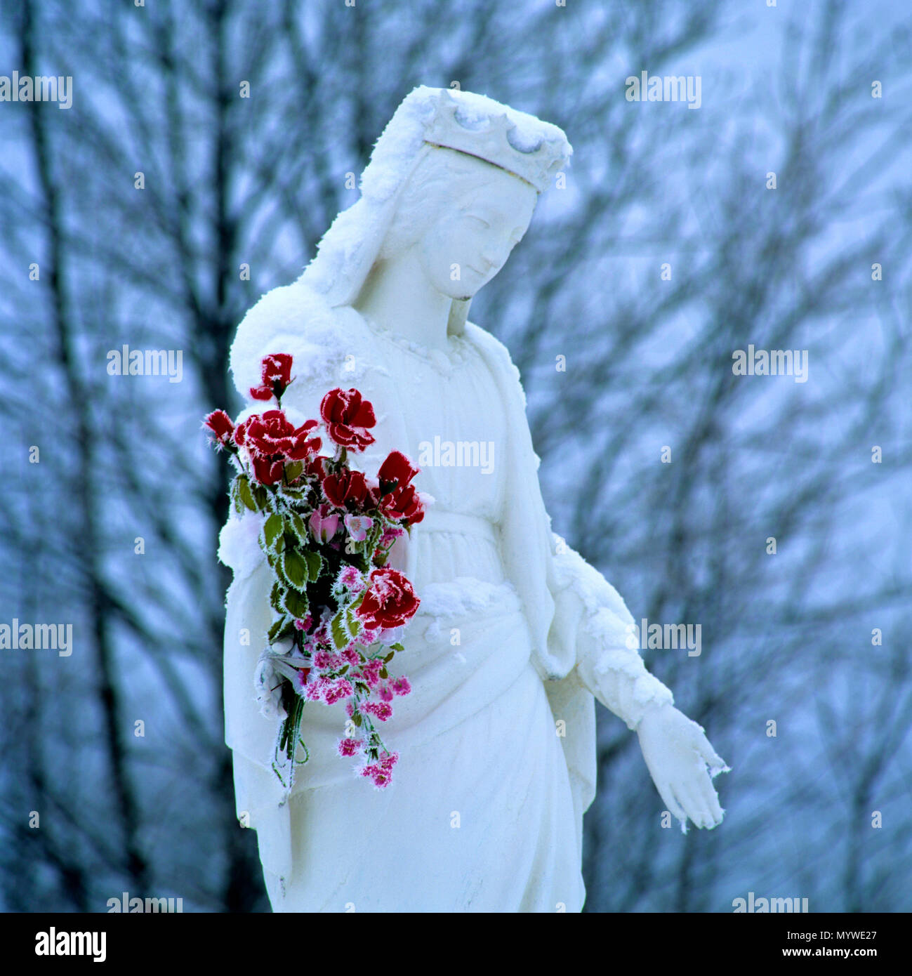 Statue of a queen in winter, Livradois Forez, Auvergne Rhone Alpes, France Stock Photo