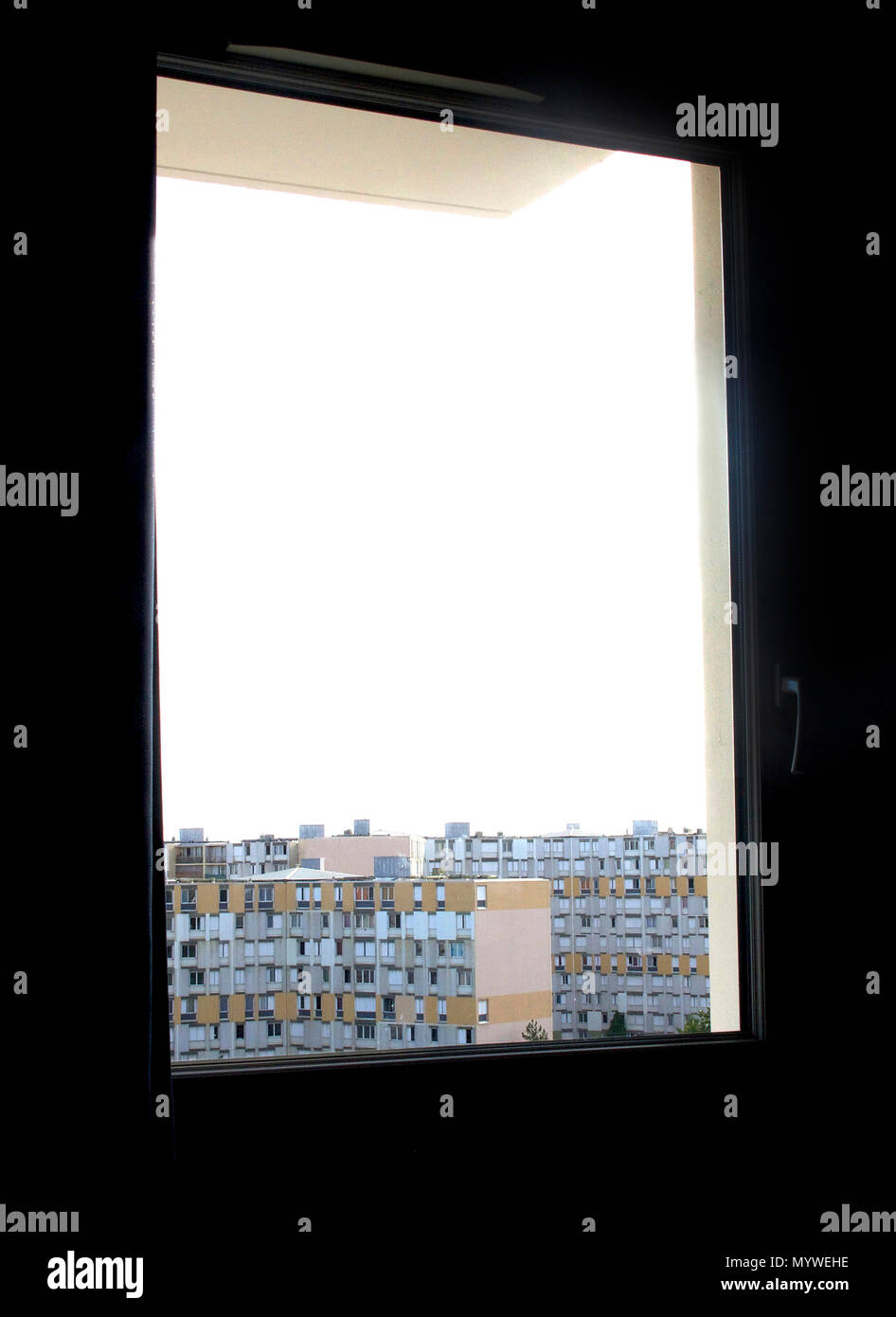 Looking out of window on block of buildings. South of France Stock Photo