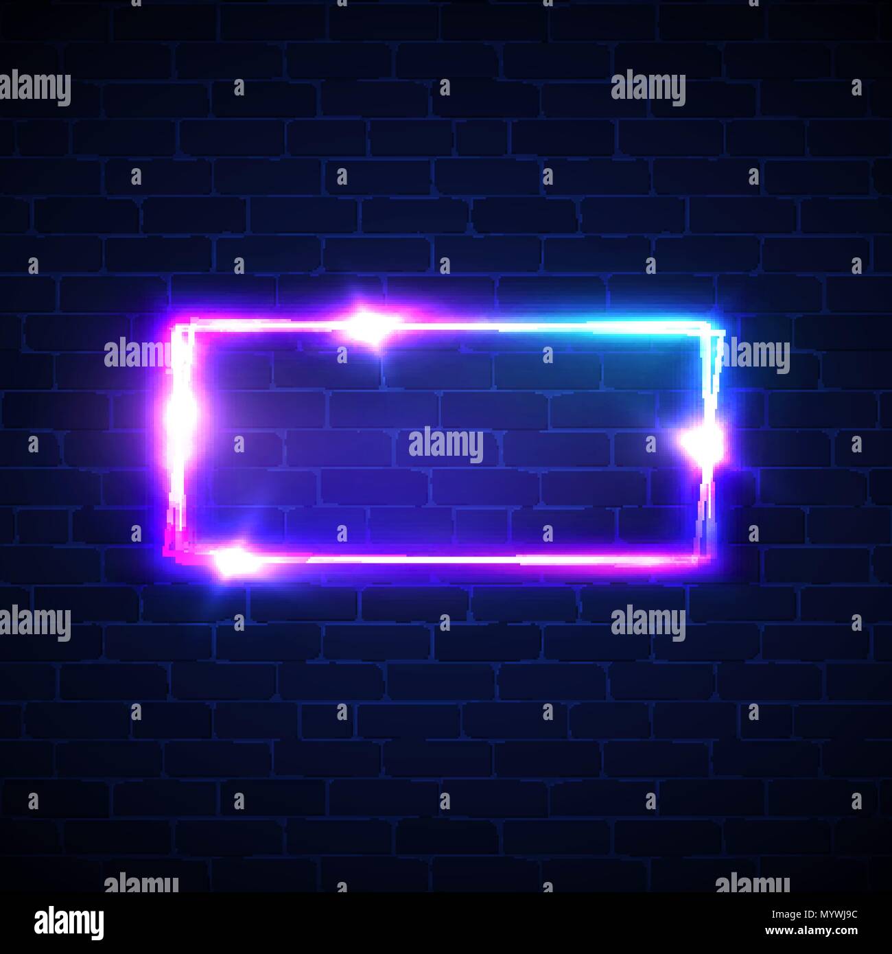 Neon signage. Rectangle frame with glowing. Electric bright 3d street ...