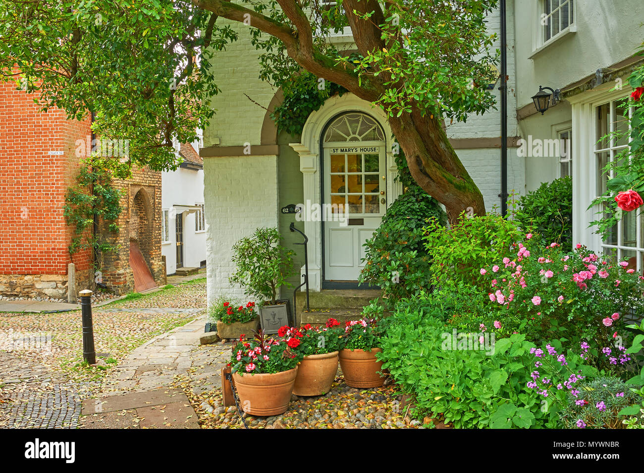 Pretty house in the centre of Rye East Sussex with numerous plant pots Stock Photo
