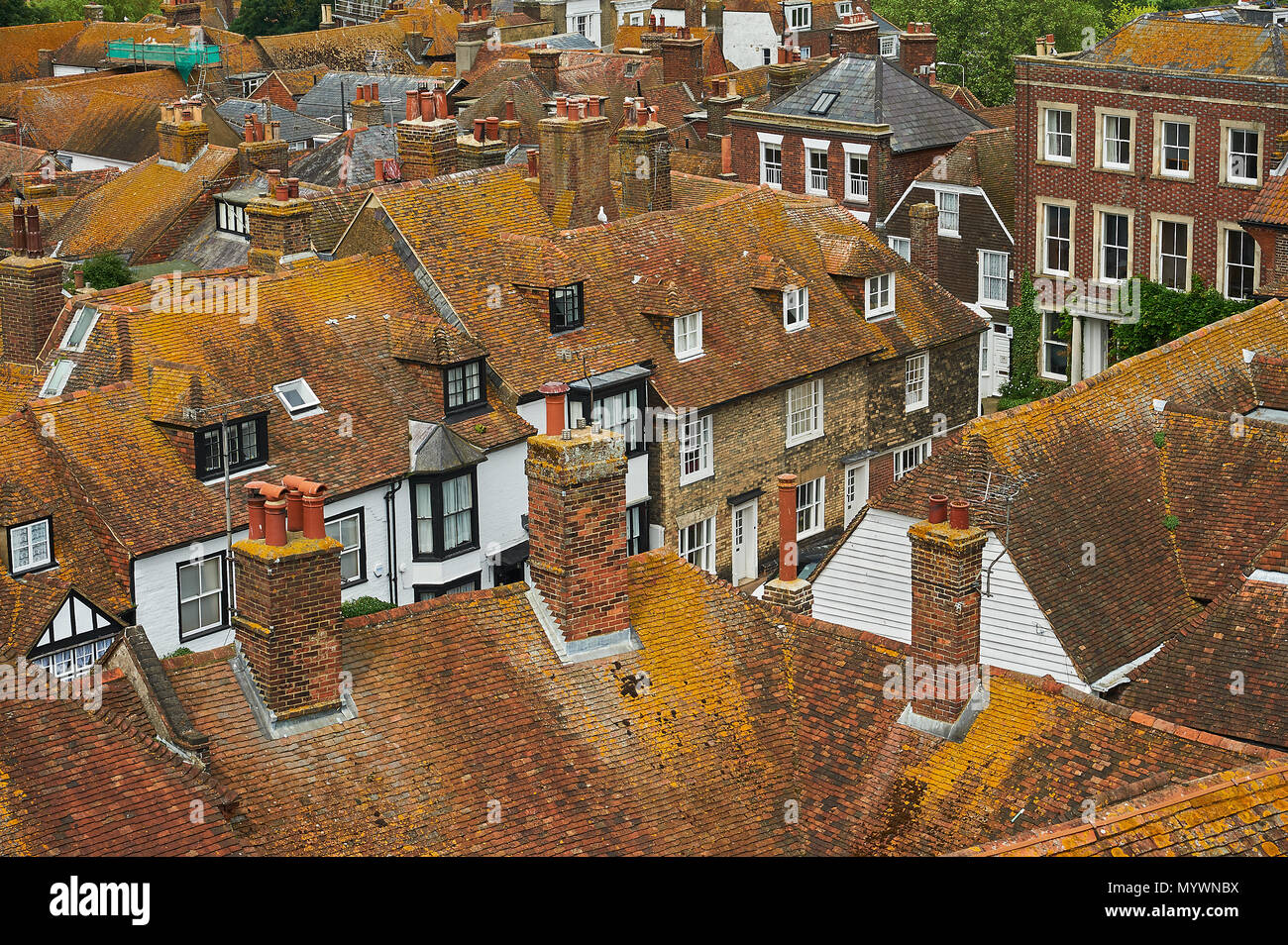 The old town of Rye seen from the top of the church tower Stock Photo