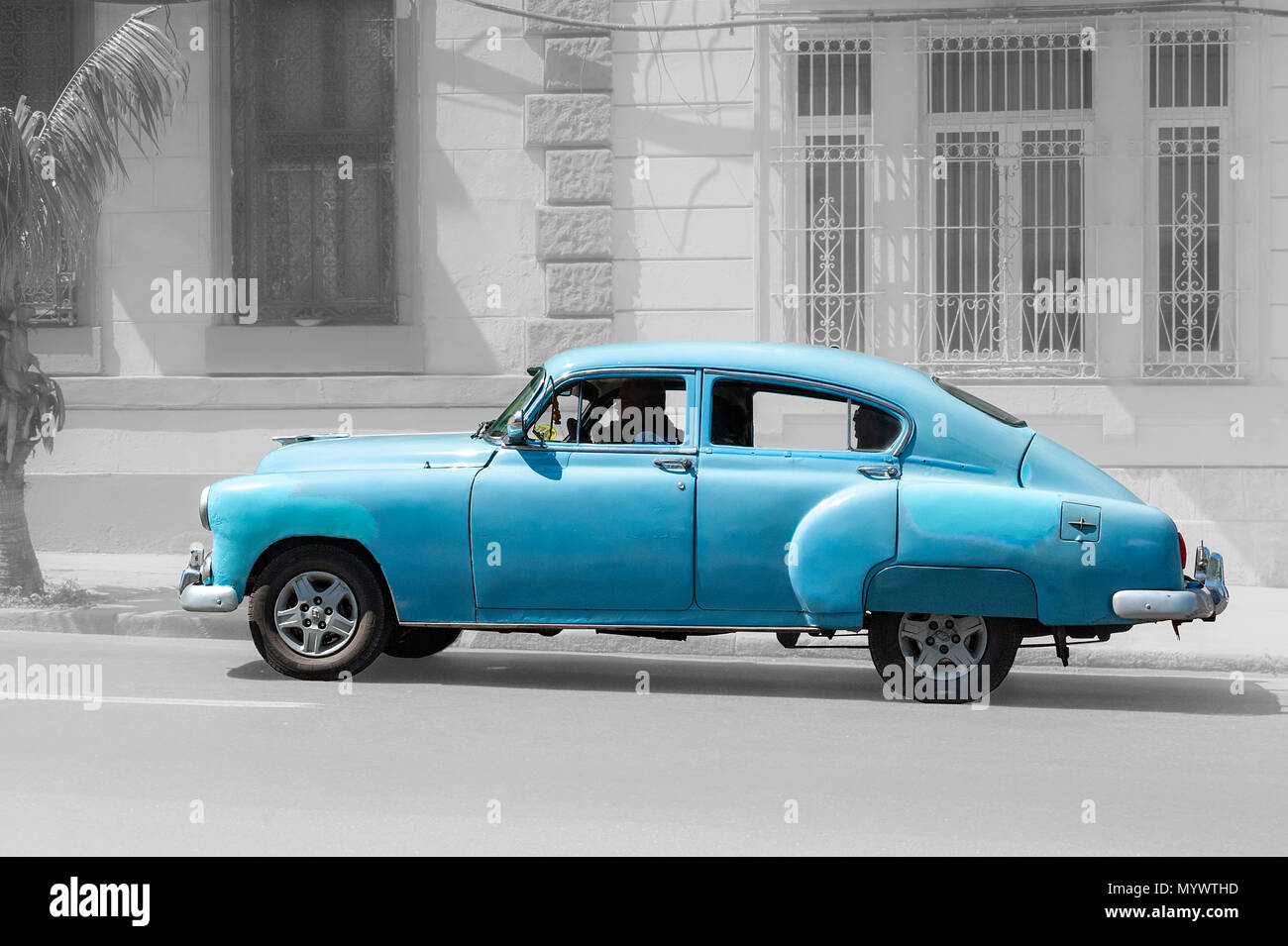 Old American car cruising streets of Havana Cuba Stock Photo