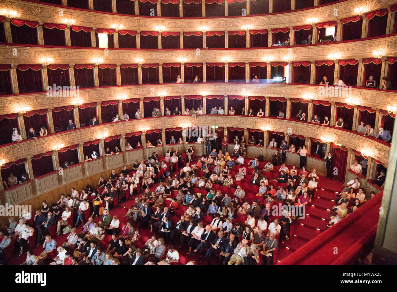 Rome, Italy. 07th June, 2018. View of Teatro Argentina in Rome Press  conference for the presentation of the Theater Season 2018/2019 of the  Teatro di Roma, which includes Teatro Argentina, India Theater