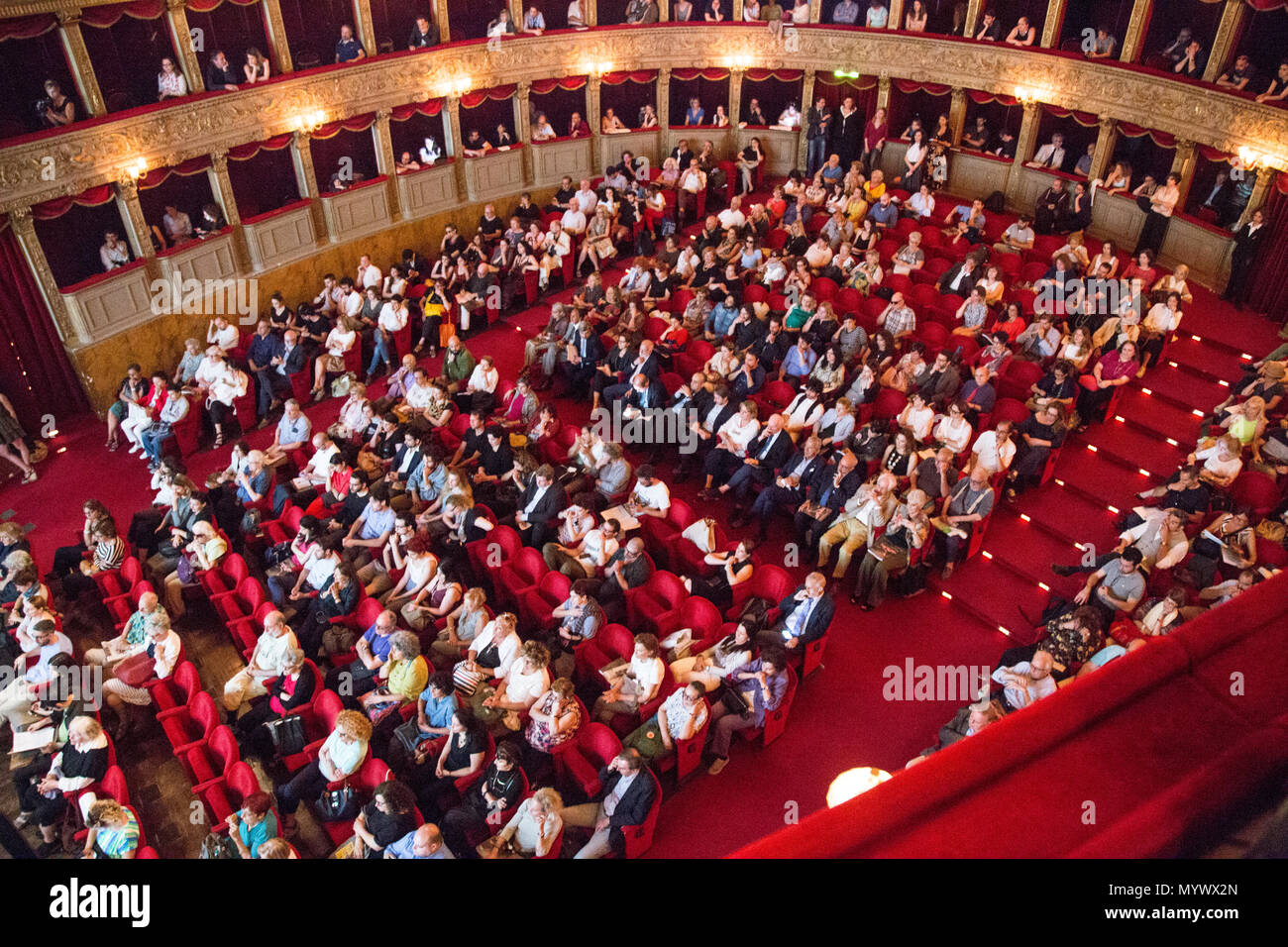 Rome, Italy. 07th June, 2018. View of Teatro Argentina in Rome Press  conference for the presentation of the Theater Season 2018/2019 of the Teatro  di Roma, which includes Teatro Argentina, India Theater