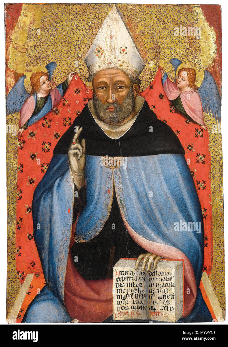 . Deutsch: Heiliger Bischof (Augustinus?), Tempera auf Holz, Goldgrund, 58,5 x 41,2 cm, Provenienz: Sammlung Donath, Prag; europäische Privatsammlung  . circa 1400.   Antonio de Carro      Alternative names Antonio del Cario  Description Italian painter  Work period 1387–1421  Work location Piacenza  Authority control  : Q21567883 VIAF:?96369527 ULAN:?500093869 371 Antonio de Carro Hl Bischof Stock Photo