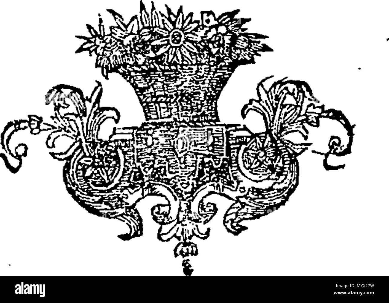 . English: Fleuron from book: Astrology improv'd: or, a compendium of the whole art of that most noble science. In five parts wherein I. The many errors of other writers upon this subject are corrected. II. Necessary Rules, Figures and Judgment upon every House, for the better understanding of Horary Questions. III. Astrolo-Physical Judgments upon Diseases, and the best Method of curing them by Herbs; with variety of Receipts Alphabetically digested. IV. True Judgments upon Nativities, and Elections relating to Buying, Selling, Gaming, Racing, Travelling, Love, Marriage, &c. V. A New and most  Stock Photo