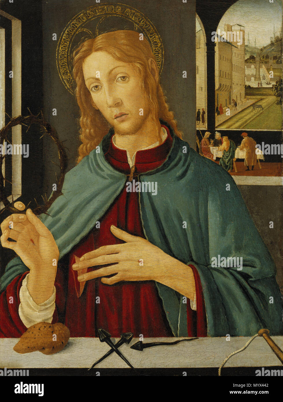 . Christ with Instruments of the Passion . circa 1485 7 Christ with Instruments of the Passion - Jacopo d'Arcangelo del Sellaio Stock Photo