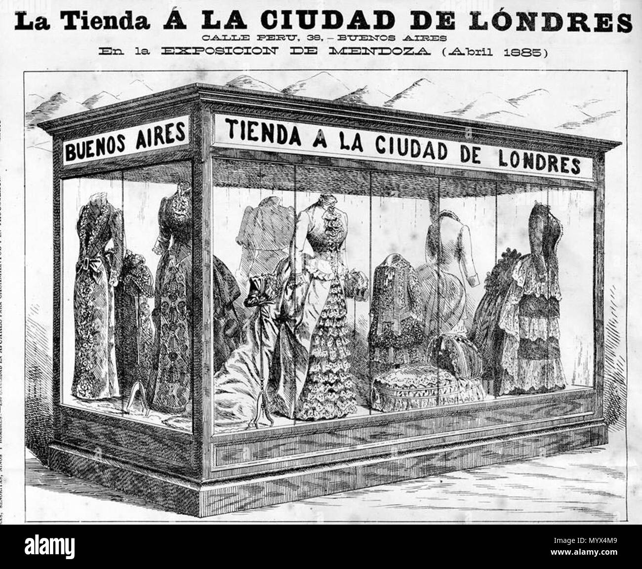 English: Advertisement for 'A la Ciudad de Londres', a store in Buenos  Aires, Argentina. . April 1885. Unknown 1 Tienda alaciudaddelondres ad 1885  Stock Photo - Alamy