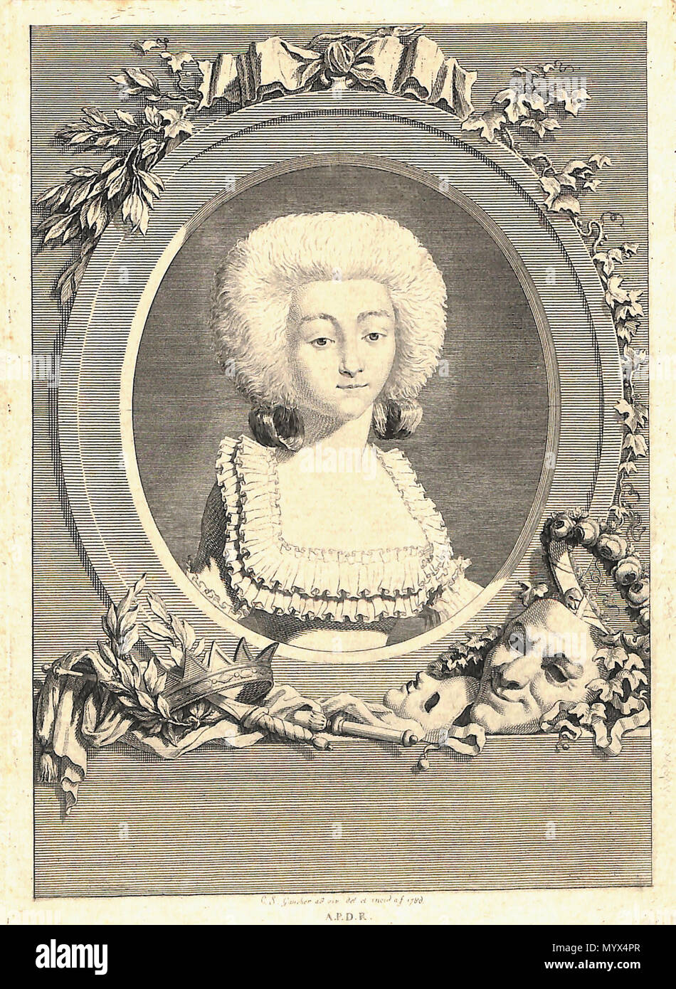 7 Cécile Caroline Charlotte Vanhove (1770-1860) - Portrait original d'après nature gravé en 1786 par Charles Etienne Gaucher Stock Photo