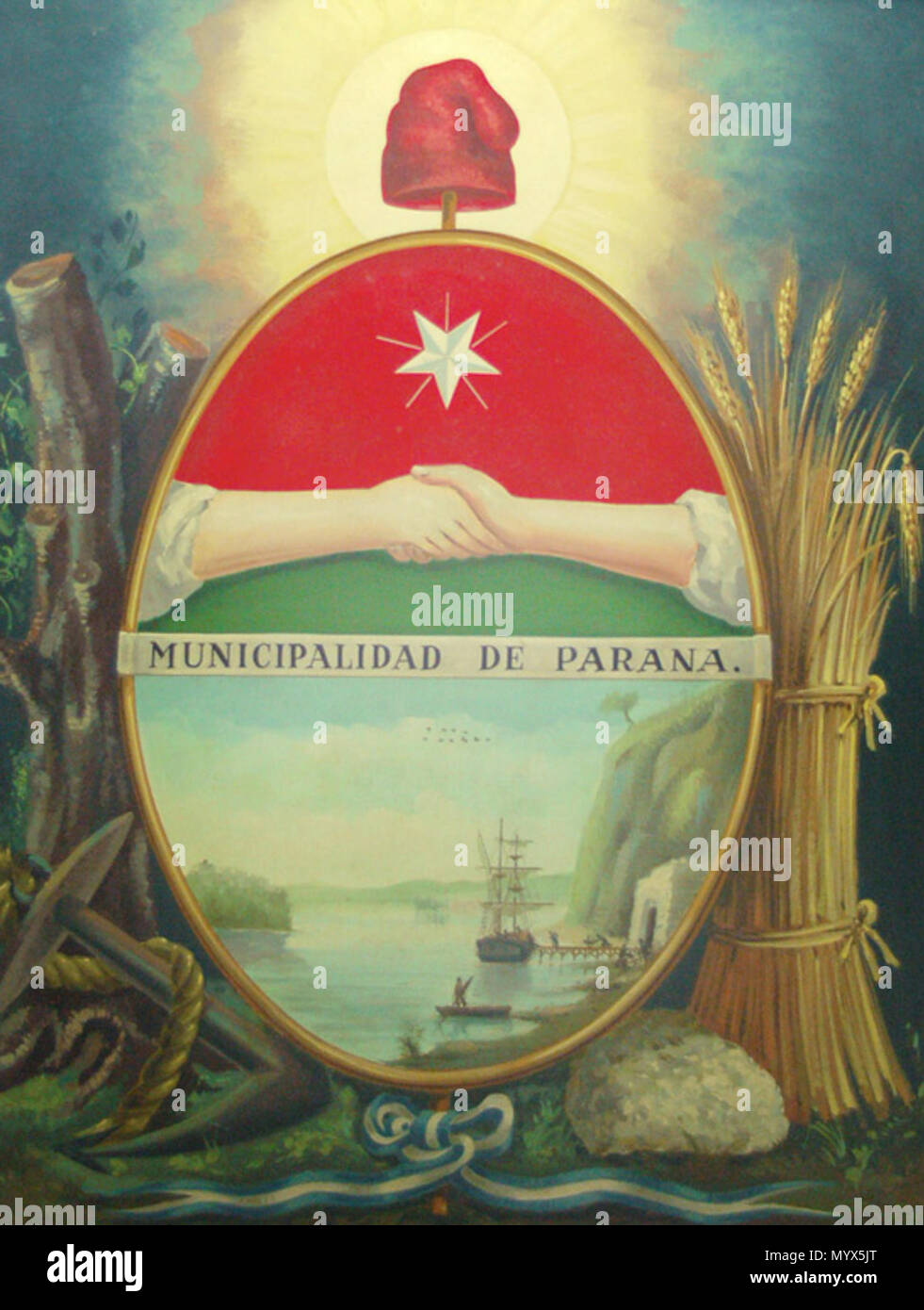 English: Coat of arms of the city of Paraná, in Entre Ríos Province,  Argentina. . 25 May 1877. Santos Domínguez y Benguria [1] 1  Escudo-Municipal-3 Stock Photo - Alamy