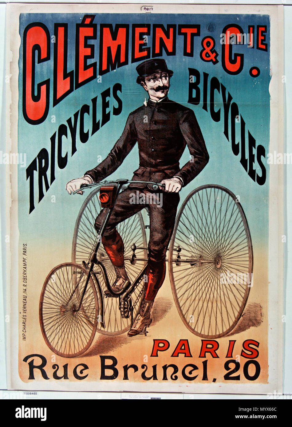 . Français : Clément et Cie Tricycles bicycles Paris rue Brunel, 20 : affiche. Éditeur : Charles Verneau.  . 1890. Unknown 1 Affiche brunel Stock Photo