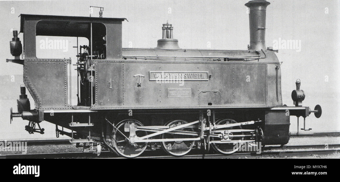 . Deutsch: Tender-Locomotive E 3/3 Nr. 1 Waedensweil der Schweizeriſchen Südoſtbahn, gebaut 1878 inn Emil Keſslers Machines-Fabrique zů Eſslingen (Fabr.-Nr. 1722) für die Wädenswil—Einſideln-Bahn, 1891 an die Schweizeriſche Südoſtbahn, 1895 mit neuem Keſſel ausgeſtattet, 1940 außer Dienſt geſtellt und anſchließend abgebrochen.  . between 1890 and 1941. Unknown 5 Waedensweil1E33WEi Stock Photo