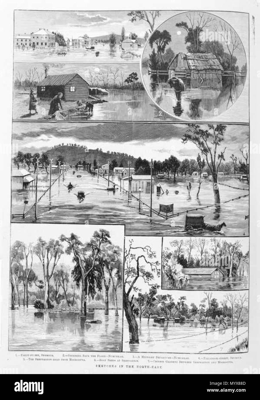 . Drawings of en:Calvert, Samuel  . 20 August 1887. Calvert, Samuel (1828-1913) 2 SKETCHES IN THE NORTH-EAST -VIC.- Stock Photo