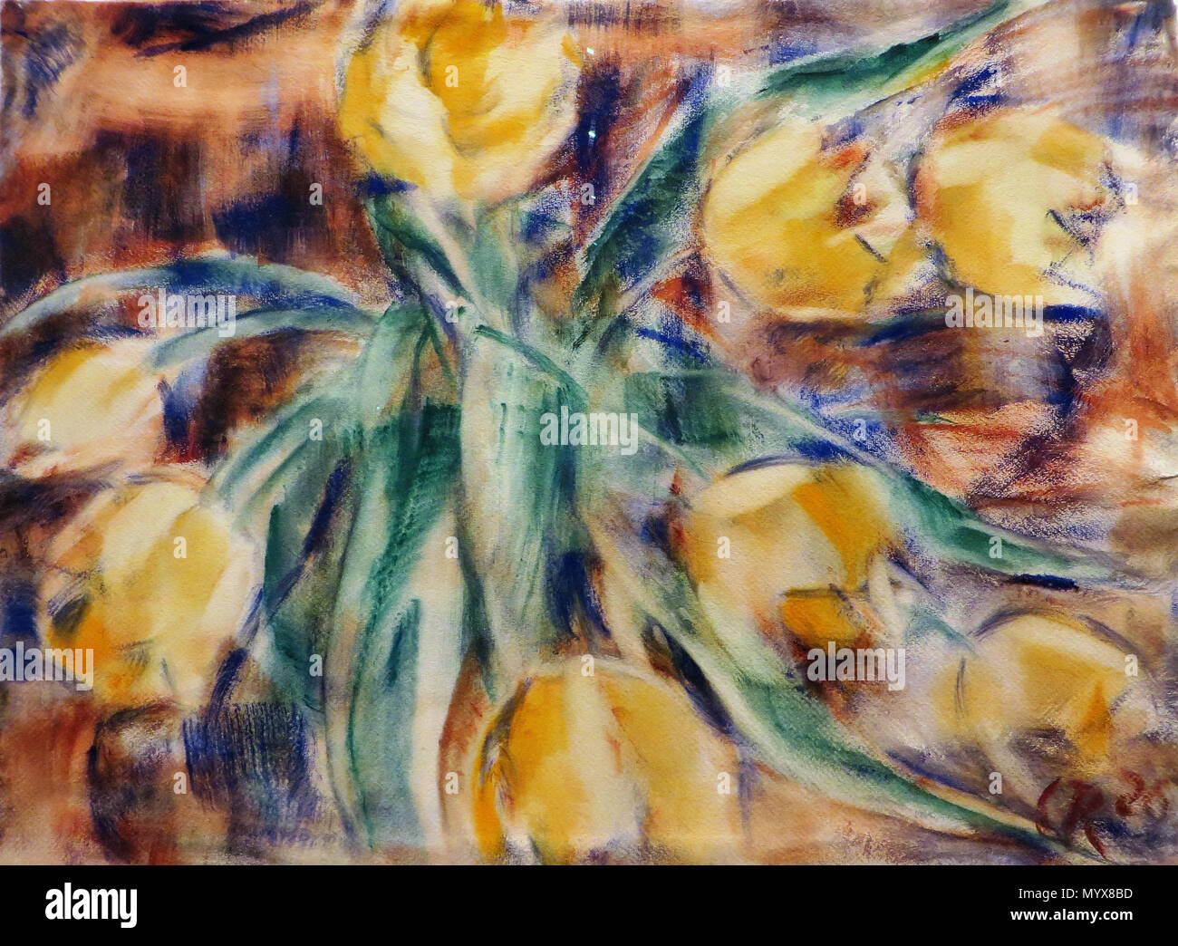 . Deutsch: Christian Rohlfs (1849-1938): Gelbe Tulpen, 1926, Wassertempera.  . 1926. Christian Rohlfs 4 1926 Rohlfs Gelbe Tulpen Stock Photo