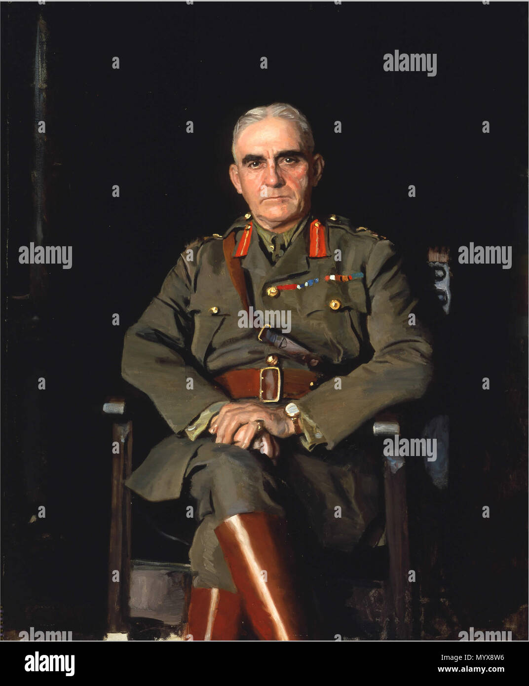 .  English: This portrait captures the pugnacious temperament of Sir Sam Hughes, Minister of Militia and Defence from 1911 to 1916. Hughes was the single most important figure in organizing the initial Canadian war effort. His meddlesome nature, inability to delegate authority, and disagreements with the prime minister over command arrangements contributed to his firing in November 1916  .  English: Lieutenant General Sir Sam Hughes . 1918 2 Lieutenant General Sir Sam Hughes by Harrington Mann CWM 19710261-0394 Stock Photo