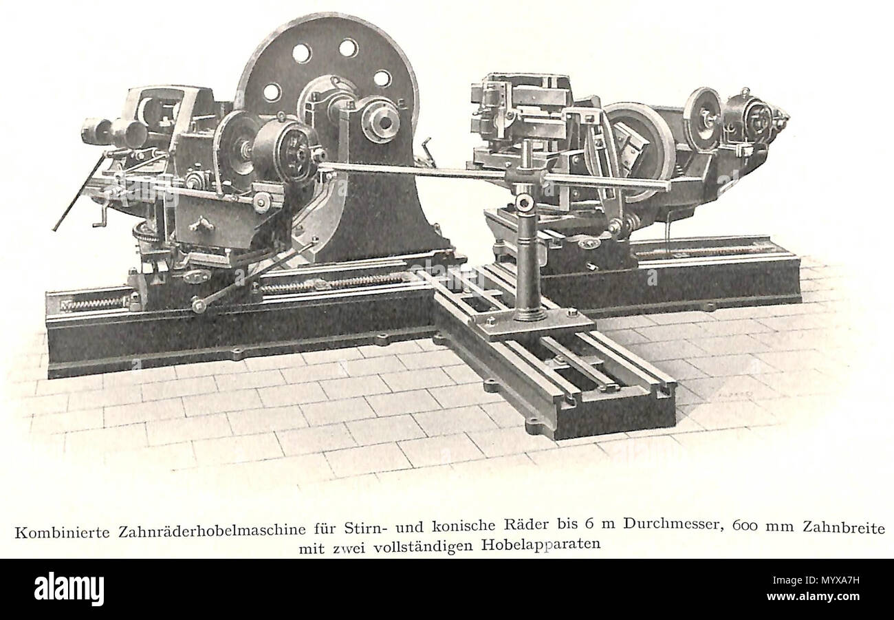Deutsch: Augsburg - Eine selbstentwickelte Werkzeugmaschine in den  Fertigungsabteilungen der Zahnräderfabrik Augsburg vormals Joh. Renk AG,  Maschinenfabrik, Eisen- und Bronzegießerei. . 1913. Wilhelm Wendlandt  (1859-1937) 1 (1913) AUGSBURG ..., image size:1300x901